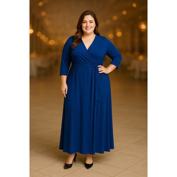 Janette Plus Size 1X Royal Blue Long Sleeve Jersey Knit Dress - Picture 8 of 8